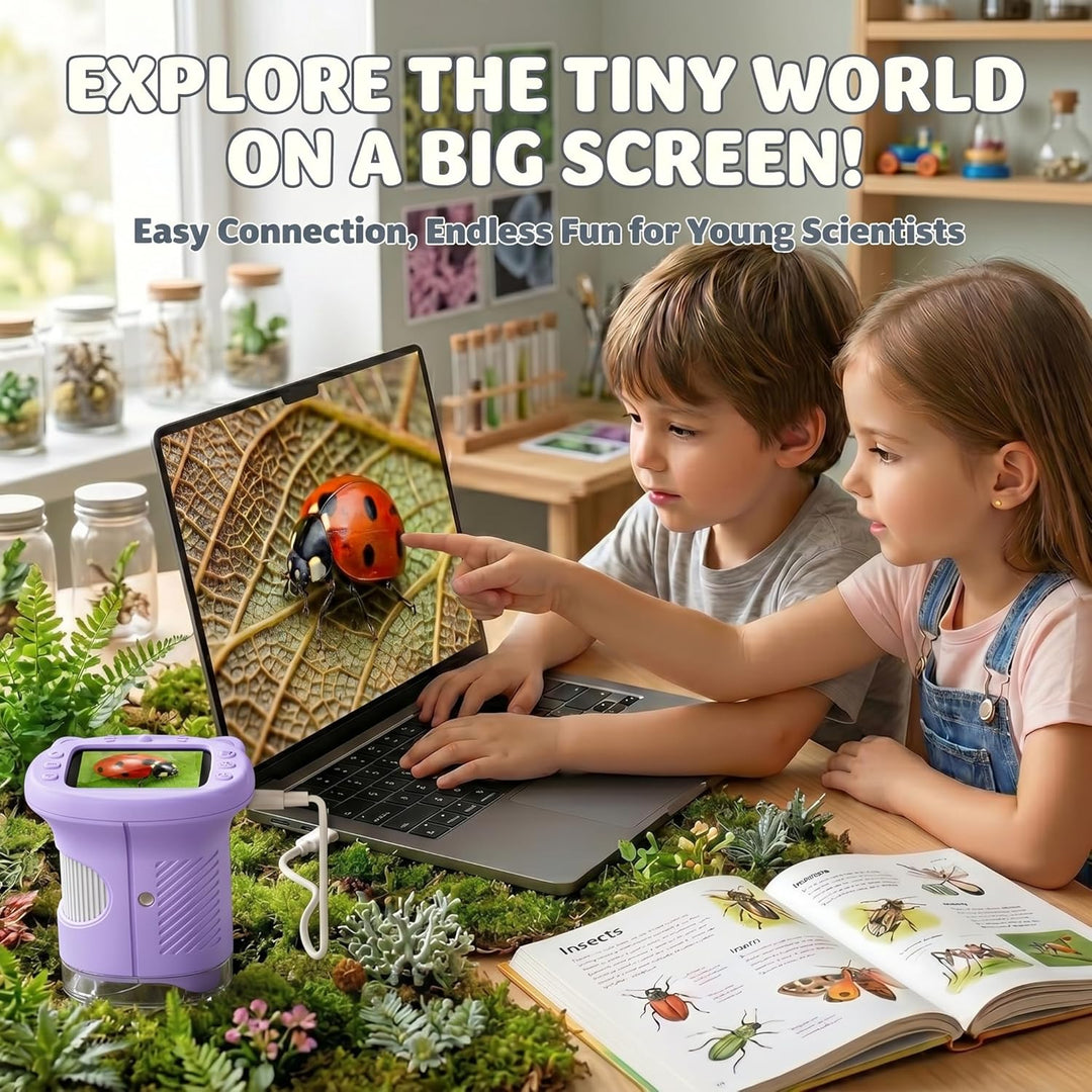 Mikroskop für Kinder, 1000X 4K Digitalmikroskop mit IPS-Display, 8 LED Licht, USB-aufladbar, Tragbar
