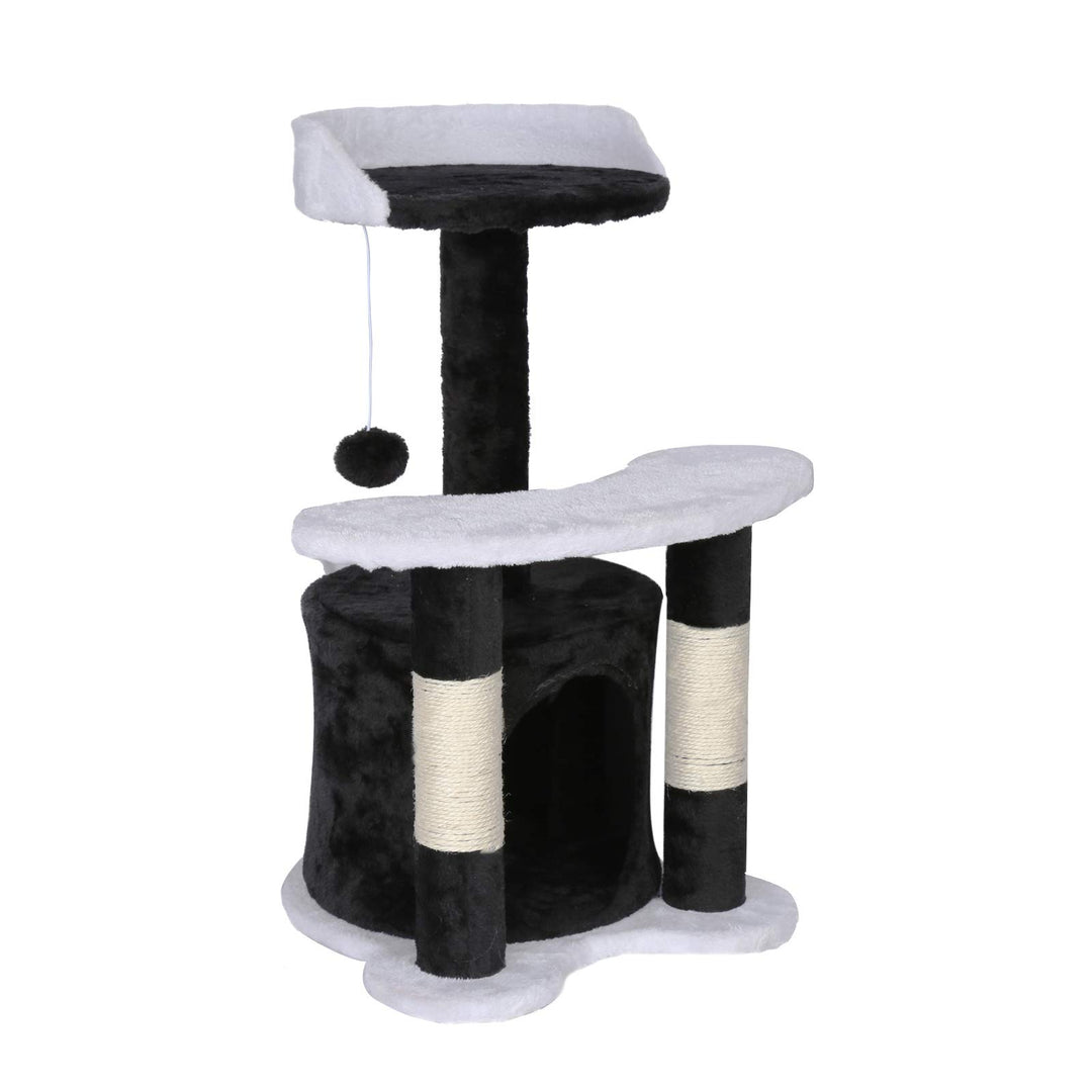 Wiltec Kratzbaum 67 cm hoch in Schwarz/Weiss, Katzenkratzbaum mit Sisal, Katzenbaum mit Plattform, K