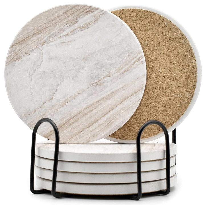 Untersetzer Gläser, Keramik untersetzer 6er Set, Saugfähig Kork Keramik Glasuntersetzer mit Halter f
