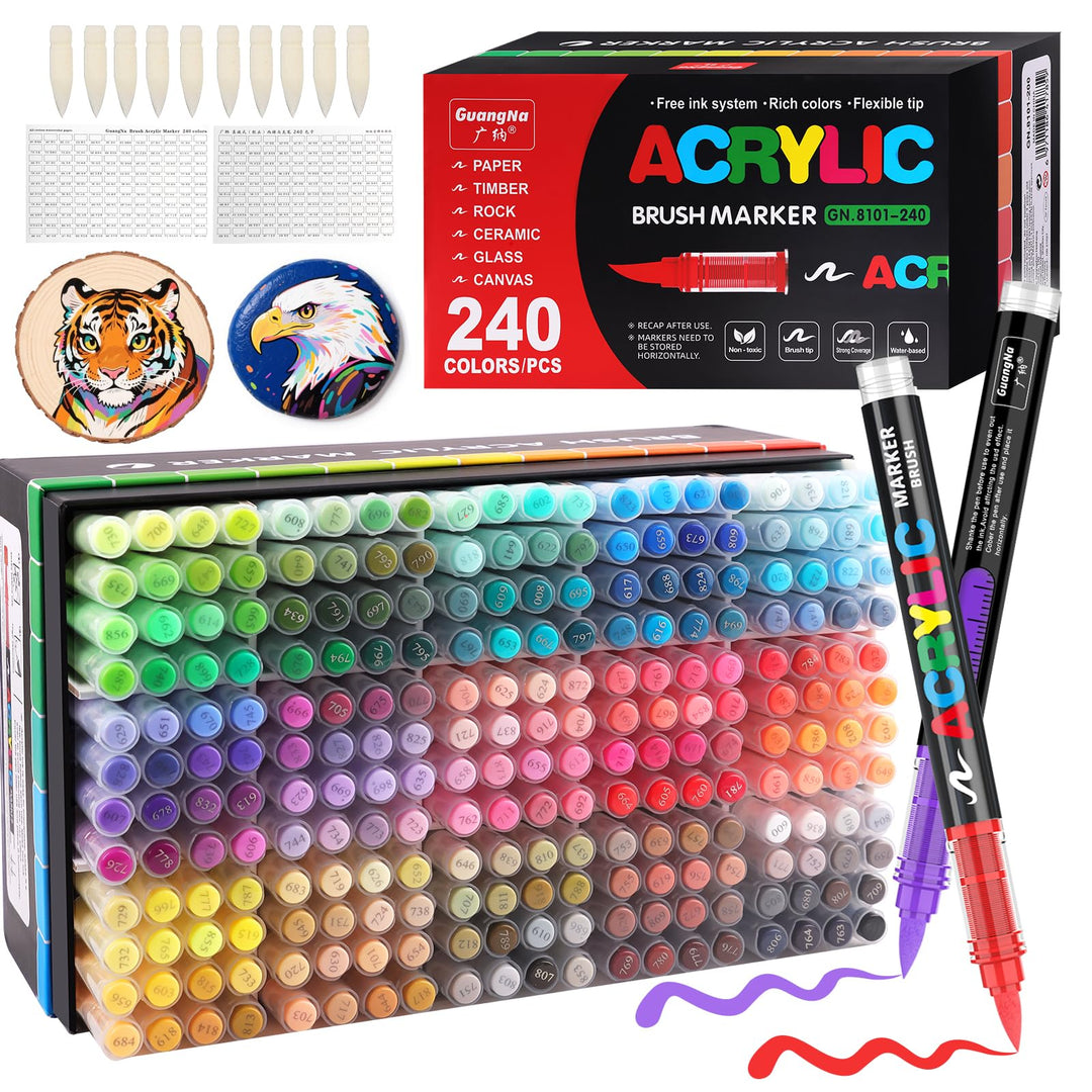240 Farben Acrylstifte, Acrylic Marker mit flexibler Pinselspitze, Direktflüssigkeit Acrylic Paint M