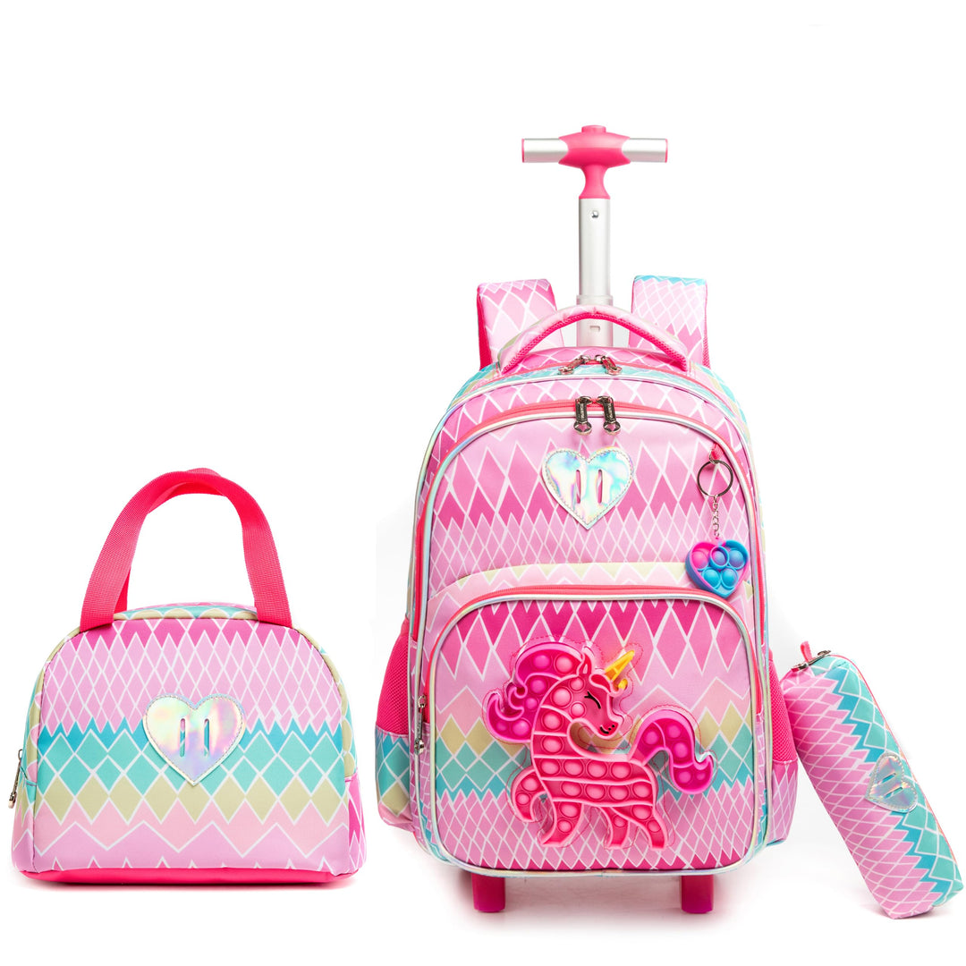 HTgroce Rollrucksack Schulranzen mit Rollen 1. klasse für Mädchen Pop it Rucksack Zoll Set 3 in 1 mi