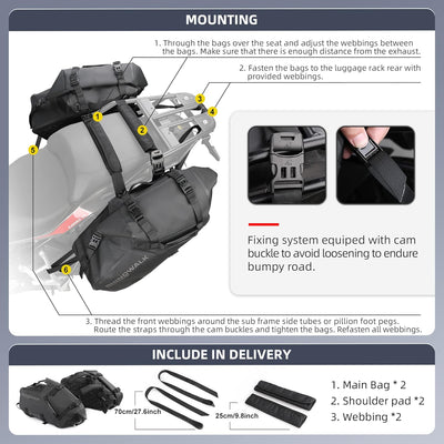 Rhinowalk Motorrad Satteltasche 48L (24L*2) Wasserdicht Motor Seitentasche Gepäcktasche Hecktasche H