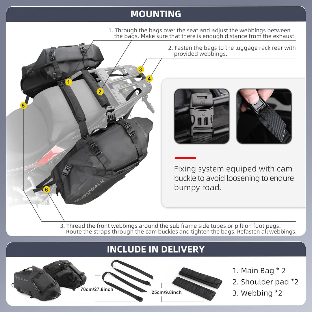 Rhinowalk Motorrad Satteltasche 18L (9L*2) Wasserdicht Motor Seitentasche Gepäcktasche Hecktasche Hi