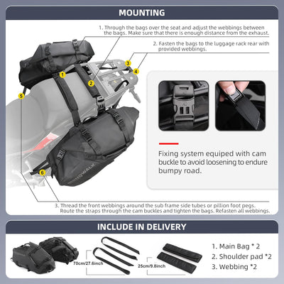 Rhinowalk Motorrad Satteltasche 18L (9L*2) Wasserdicht Motor Seitentasche Gepäcktasche Hecktasche Hi