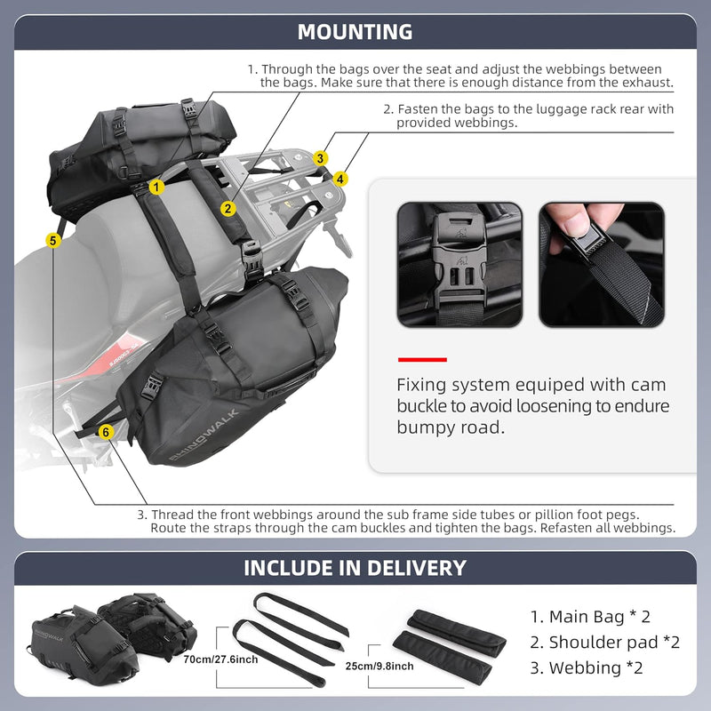 Rhinowalk Motorrad Satteltasche 18L (9L*2) Wasserdicht Motor Seitentasche Gepäcktasche Hecktasche Hi