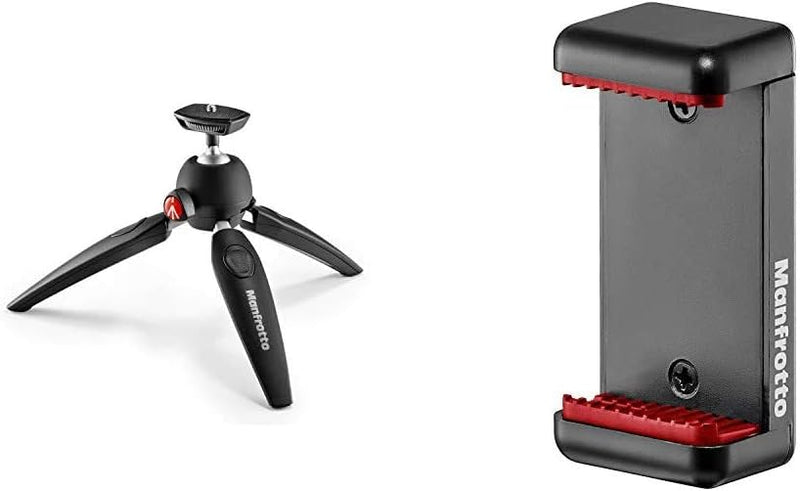 Manfrotto MTPIXIEVO-BK Pixi Evo Mini-Stativ (2 Segment) schwarz & MCLAMP Smartphone Halterung schwar