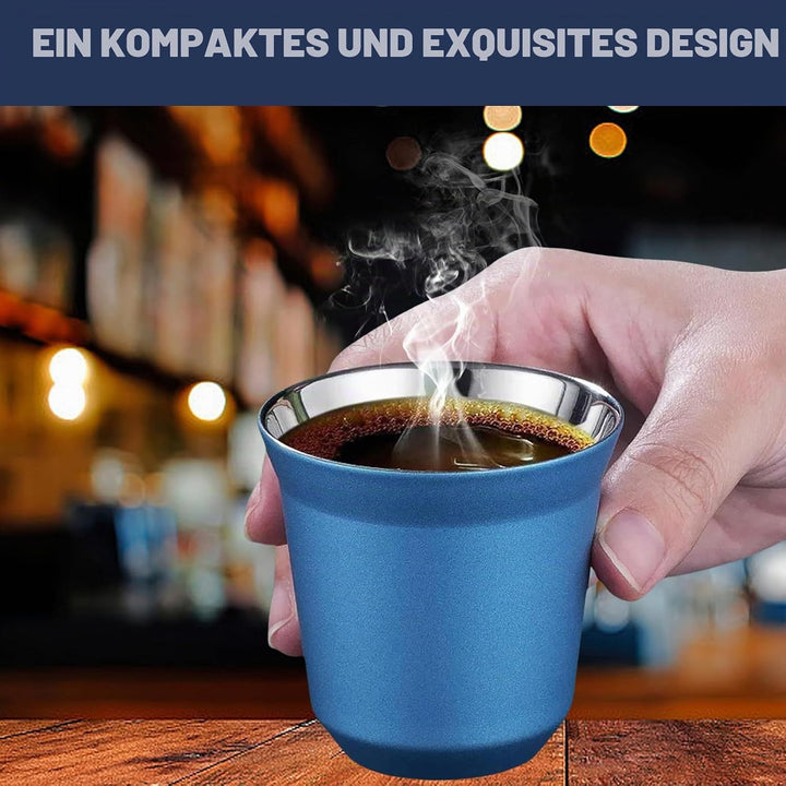 Edelstahl Espressotassen 4er-Set, Edelstahl Becher set of 80ml 2 colors for mood, Espresso Kaffeetas