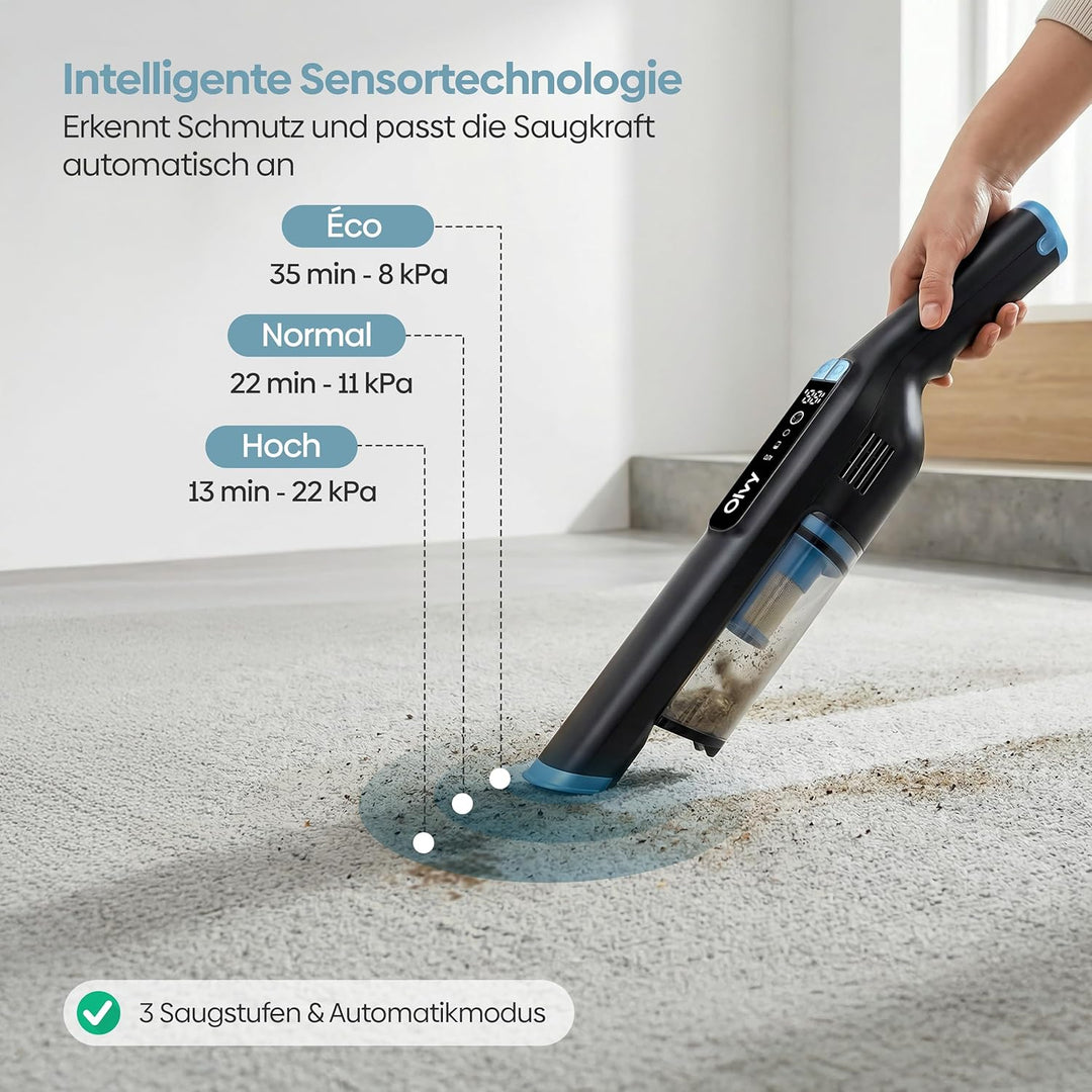 Olvy HC32 PRO Handstaubsauger Kabellos – 250 W, 22 kPa Starke Saugleistung, 3 Saugstufen, bis zu 35