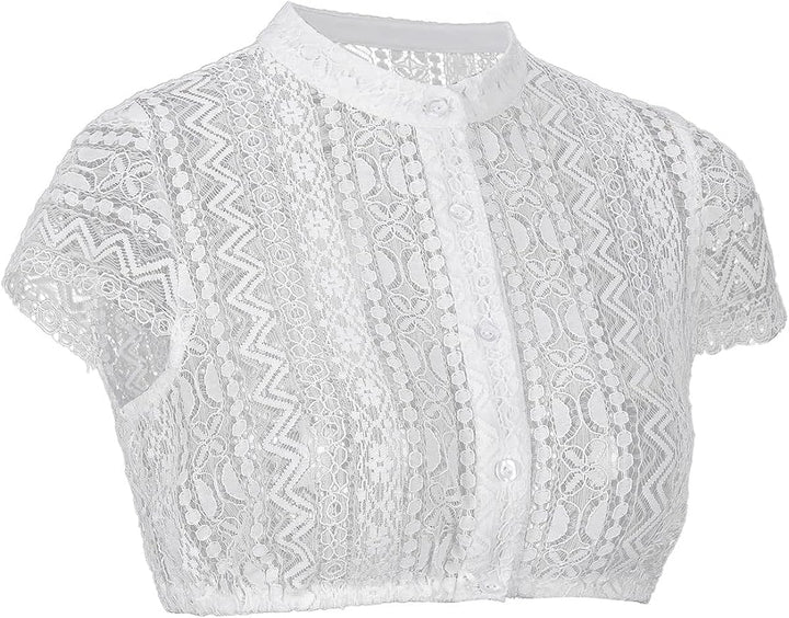 Kelliar Dirndl Bluse Damen Hochgeschlossen Elegant mit Spitze Komplexe Muster Dirndlbluse Kurzarm Tr
