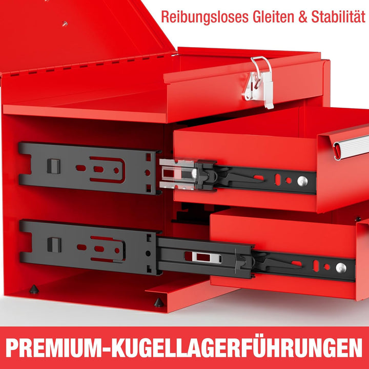 WORKPRO Metall Schubladenbox mit 2 Schubladen & Oberer Stauraum Rot, 27,5x15x20,8cm Tisch Organizer