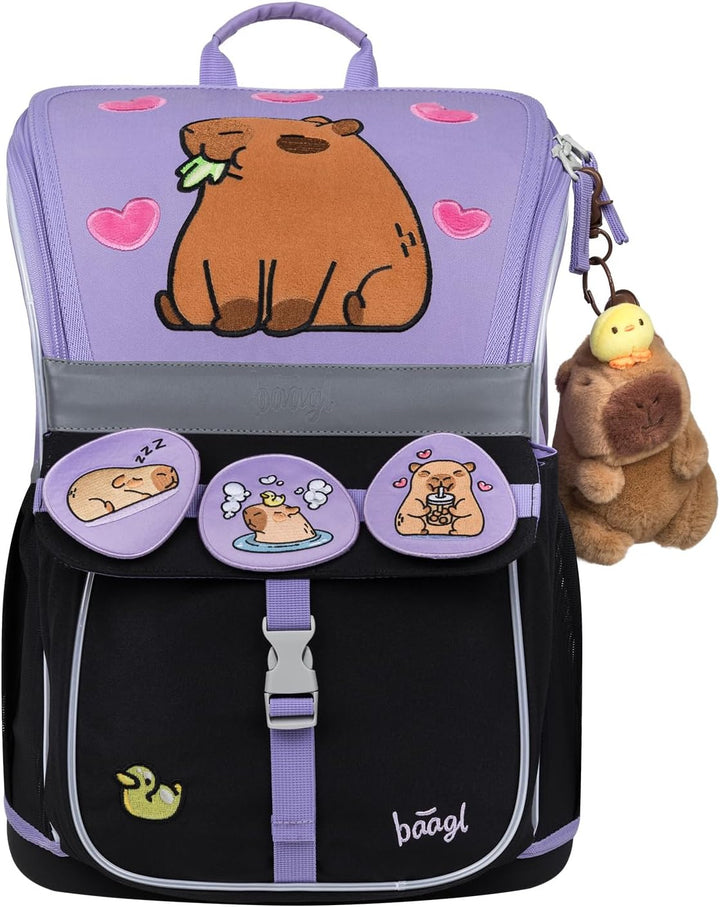Baagl Schulranzen Mädchen Set 3 Teilig Capybara (Zippy Schultasche für 1. Klasse, Mäppchen, Turnbeut