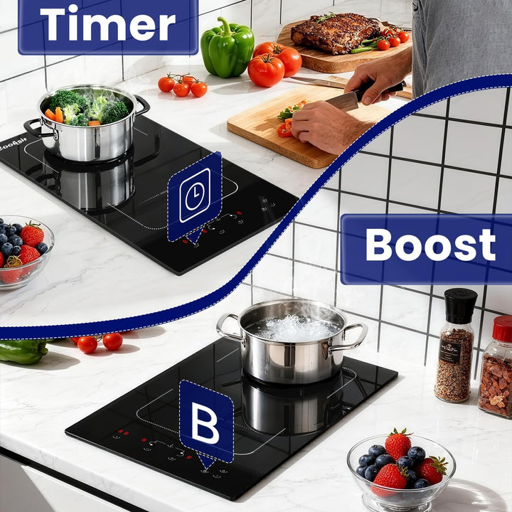 Induktionskochfeld 2 Zonen mit Stecker, Cooksir Kochfeld Induktion Doppel Autark, 3500W, Sensor-Touc