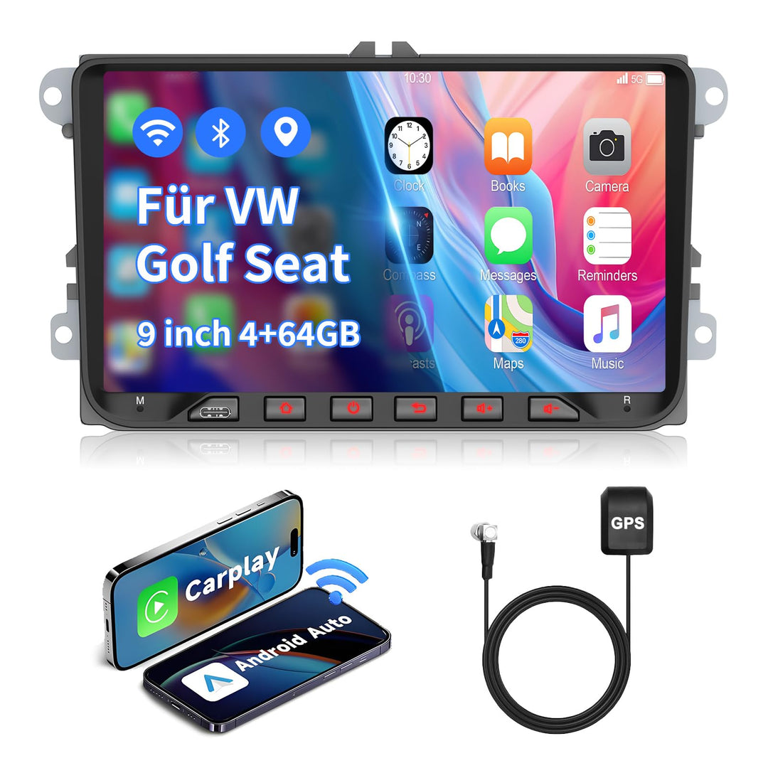 ESSGOO 9 Zoll Android 14 Autoradio für VW Golf 5 6 Passat Polo Touran Tiguan Caddy T5 Seat – Auto Ra