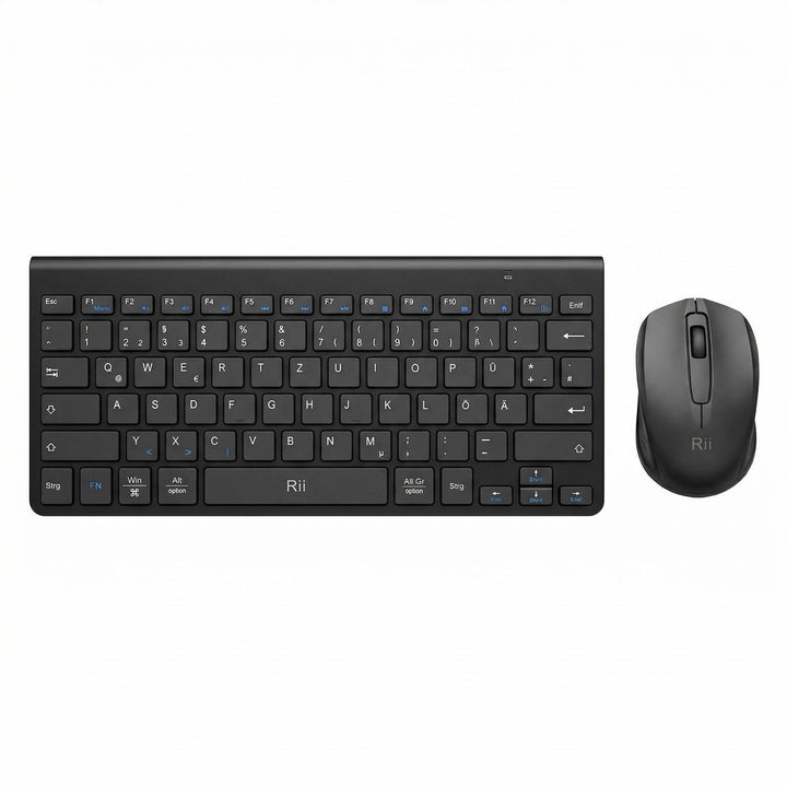 Rii Mini Tastatur Maus Set Kabellos, QWERTZ Deutsches Layout, 2,4GHz Empfänger, Superflaches Design