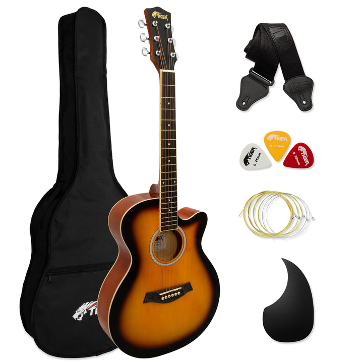 TIGER ACG1-SB Small Body Akustikgitarre, mit Stahlsaiten bespannte Akustikgitarre für Anfänger, Sonn