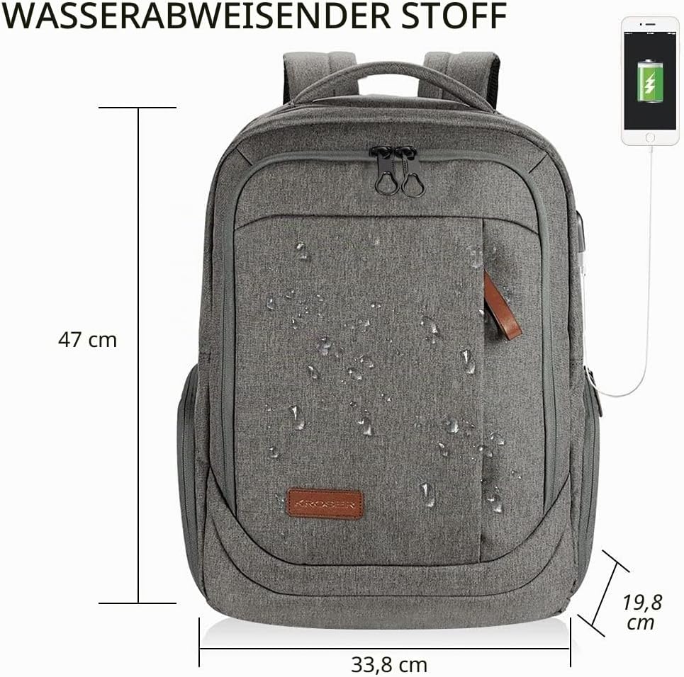 KROSER Laptop Rucksack Schulrucksack 17,3 Zoll Reiserucksack Handgepäck Tagesrucksack Wasserabweisen