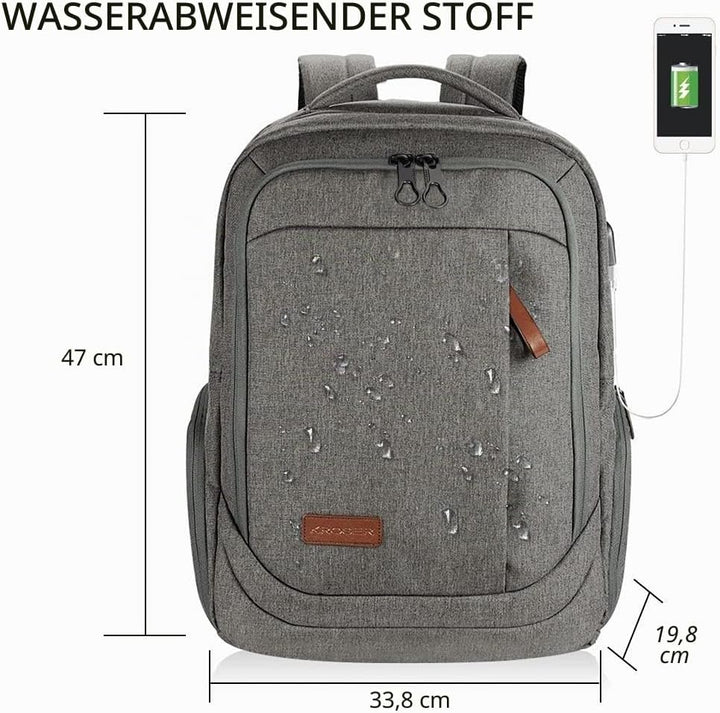 KROSER Laptop Rucksack Schulrucksack 17,3 Zoll Reiserucksack Handgepäck Tagesrucksack Wasserabweisen