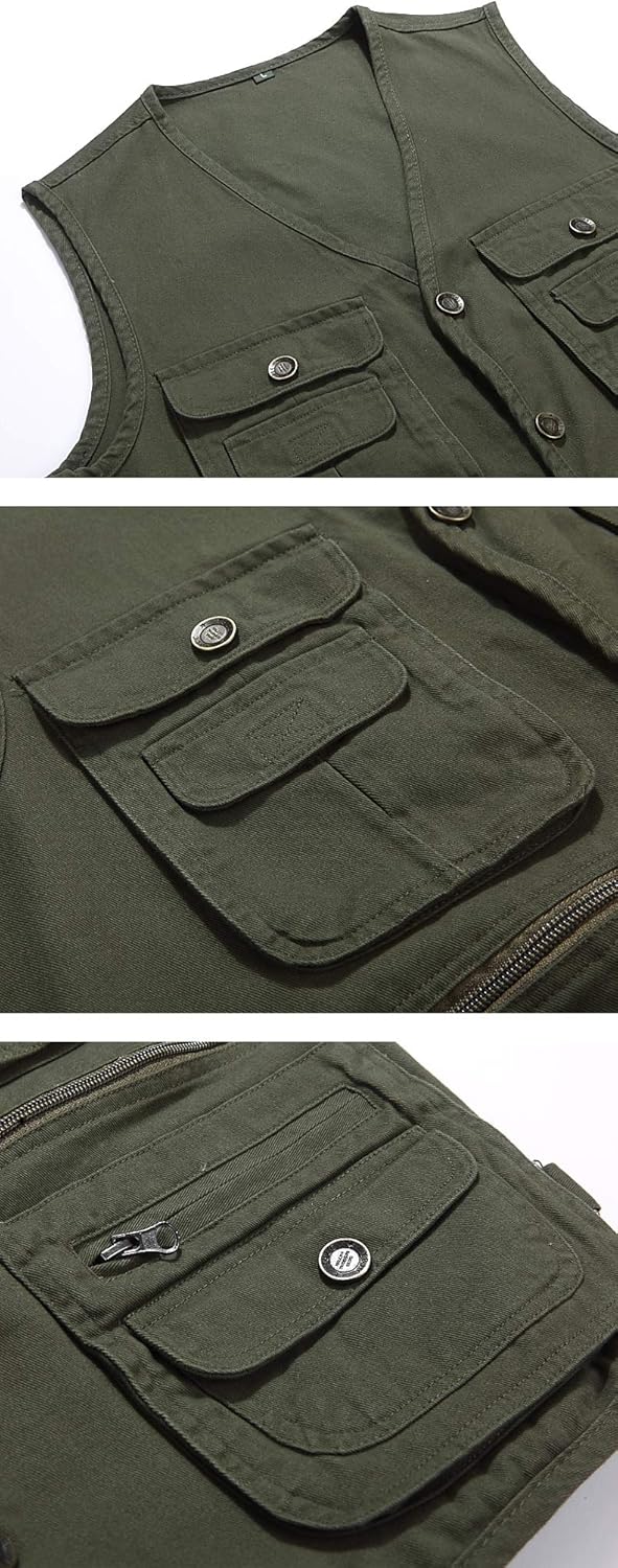 Btmpmcs Herren Outdoor Weste Ärmellose Anglerweste mit Vielen Taschen Baumwolle Freizeit Jagd Weste