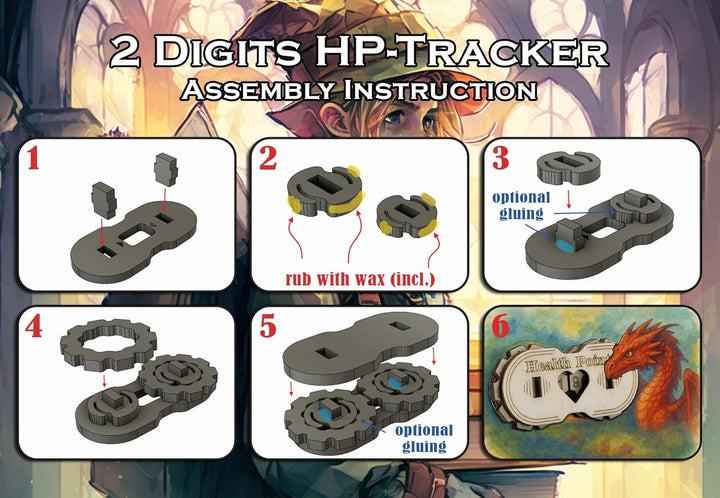 DND HP-Tracker aus Holz - Lebenspunkte-Zähler für Tabletop & RPGs - Perfekt für Dungeon Master & Spi