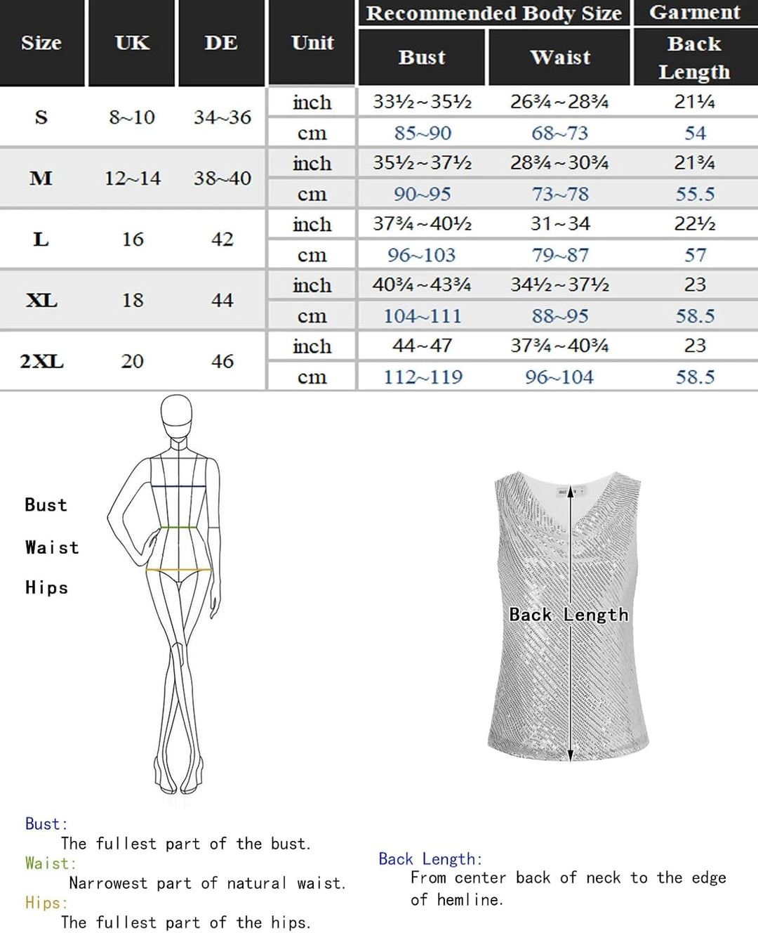 GRACE KARIN Damen Ärmelloses Sexy Glänzendes Pailletten Top V-Ausschnitt Enges Oberteil für Party We
