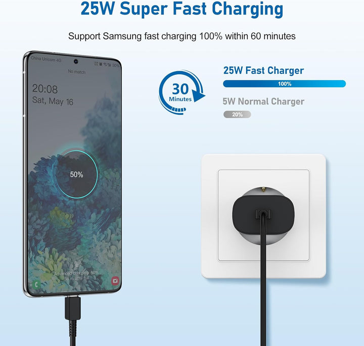 USB C Ladegerät, Schnellladegerät Samsung 25w mit 2M Kabel, Ladekabel USB C mit Netzteil,Typ C Schne