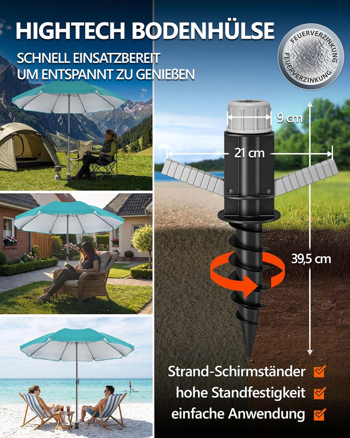 4smile Sonnenschirm Strand SunnyJoy Ø 200 cm, 3er Set - Strandschirm mit UV Schutz 50+, inkl. Sonnen