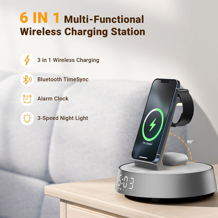 COLSUR Wireless Charger für i Phone Radiowecker mit Bluetooth Lautsprecher