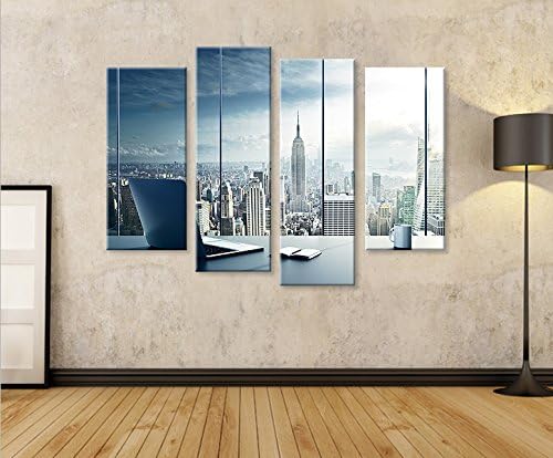 islandburner Bild Bilder auf Leinwand Manhattan V2 New York Büro 4er XXL Poster Leinwandbild Wandbil