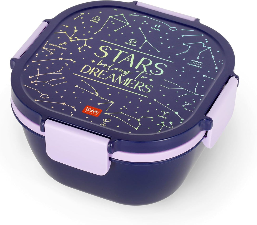 LEGAMI – Lunchbox, Stars, 1 Gabel, 1 Tablett mit Fächern, 1 herausnehmbarer Gewürzbehälter inklusive