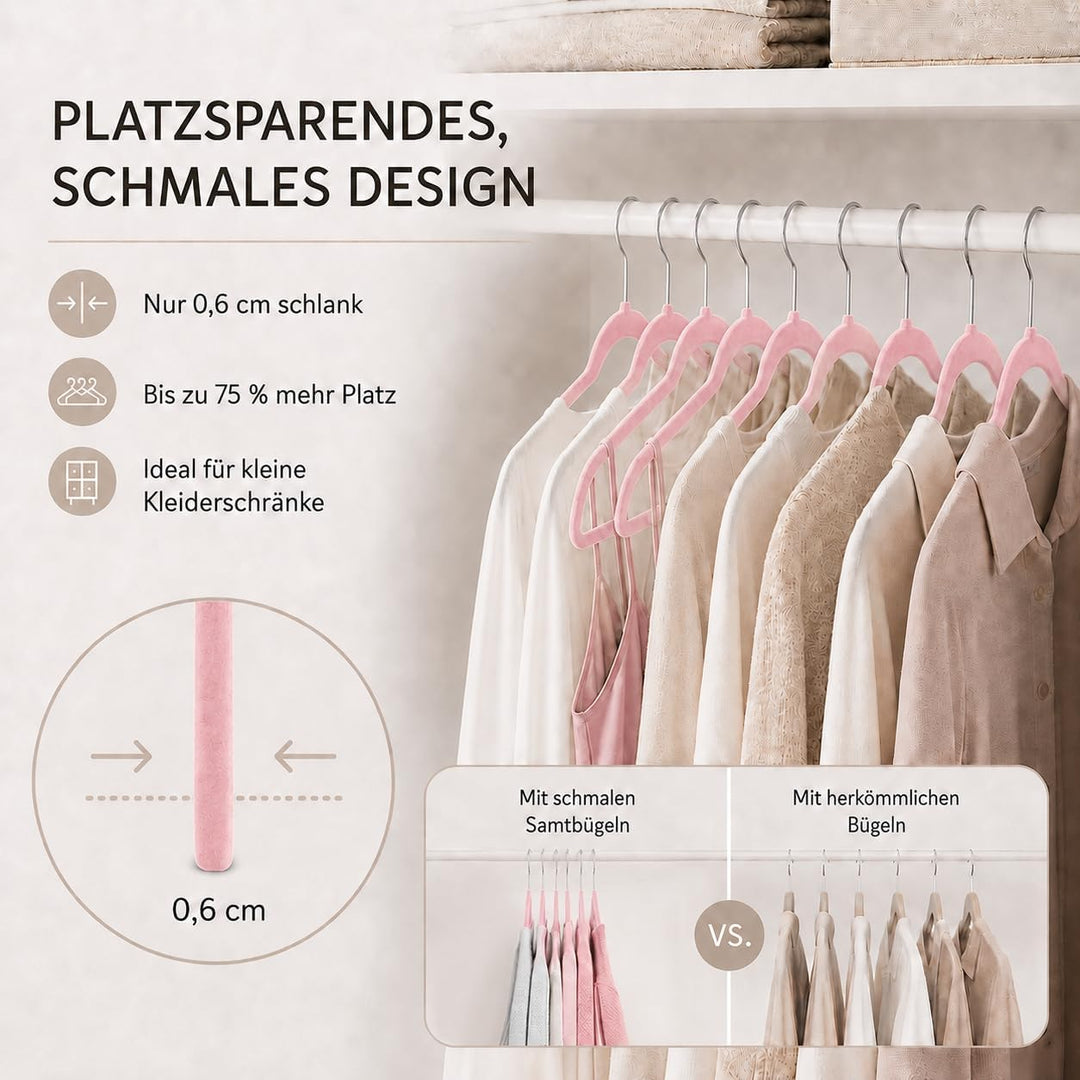 HOUSE DAY Kleiderbügel Samt 40 Stück Rosa | Kleiderbügel Platzsparend Filz Bügel, 360° Drehbarer Hak