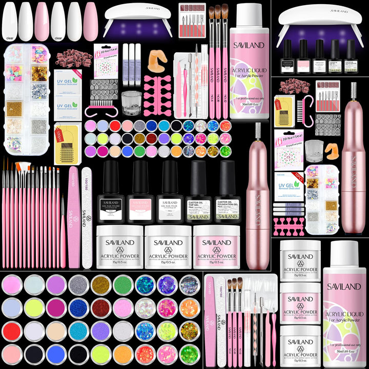 SAVILAND All-in-1 Acryl Nagelset: Premium Nagel Set Acryl Set mit Klarem Weissem und Rosa Acrylpulve