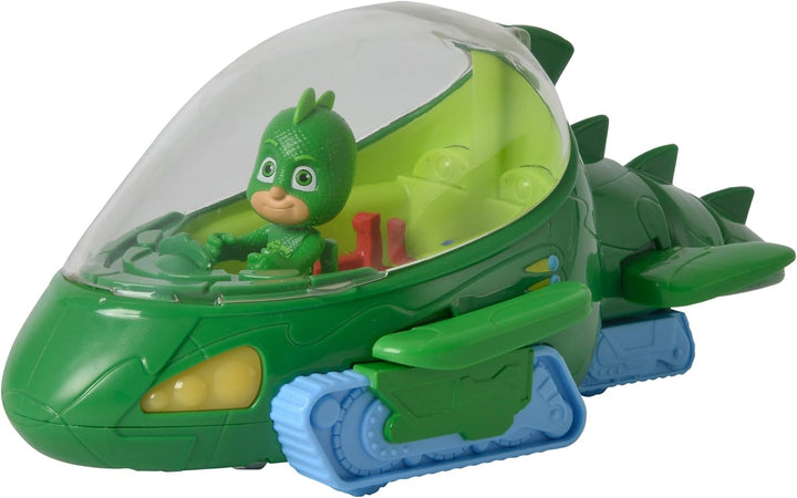 Simba 109402152 - PJ Masks Deluxe Geckomobil, Licht und Sound, 27cm, mit Spielfigur 8cm, Schwanz und