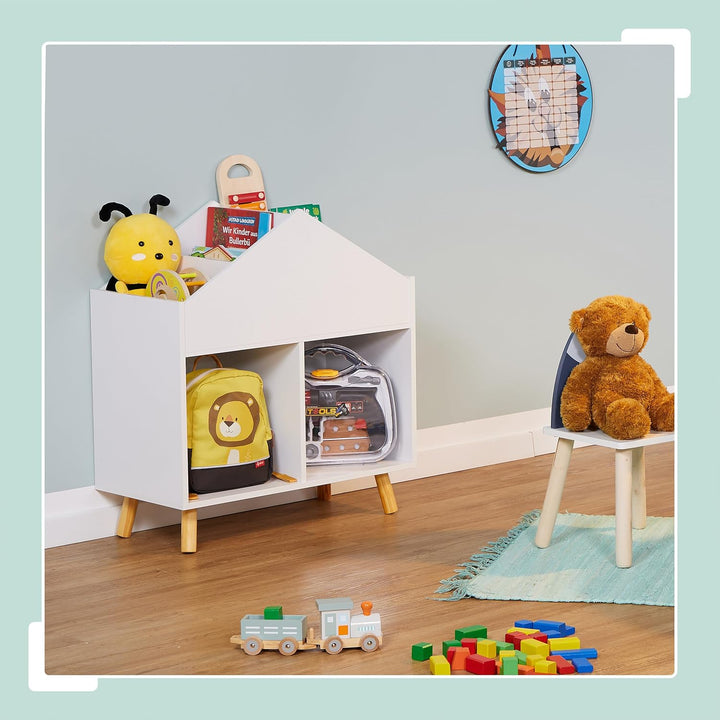 Relaxdays Kinderregal Haus, HxBxT: 64,5 x 60 x 30 cm, 6 Fächer, Aufbewahrungsregal Kinderzimmer, Hau