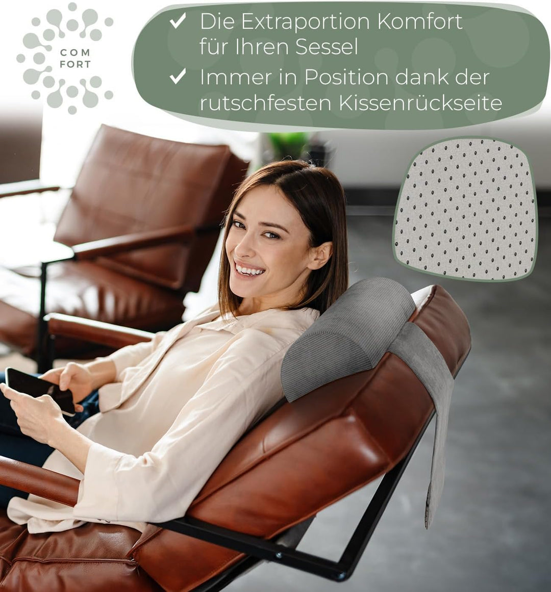 Nackenrolle für Sessel mit Gegengewicht (100% Memory Schaum), Nackenkissen Sofa Couch hängend, Nacke