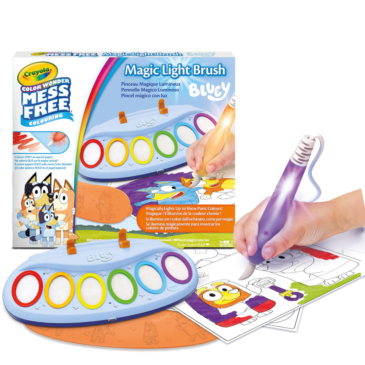 CRAYOLA Color Wonder, Magic Light Brush Bluey, Nicht fleckendes Malset | Kreative Beschäftigung und