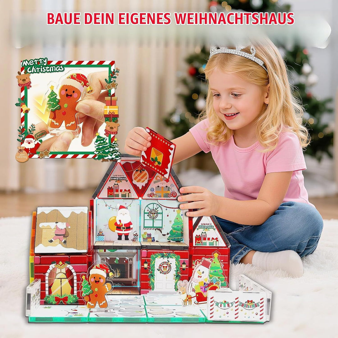 MAYAPHILOS 55 Teile Weihnachten Magnetische Bausteine mit 1 Auto, 5 Weihnachtsfiguren und 1 Aufbewah