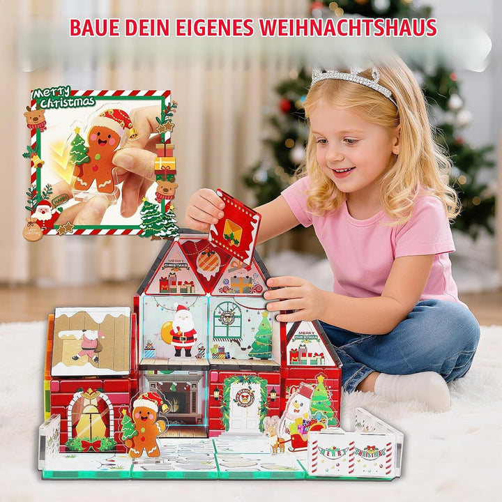 MAYAPHILOS 55 Teile Weihnachten Magnetische Bausteine mit 1 Auto, 5 Weihnachtsfiguren und 1 Aufbewah