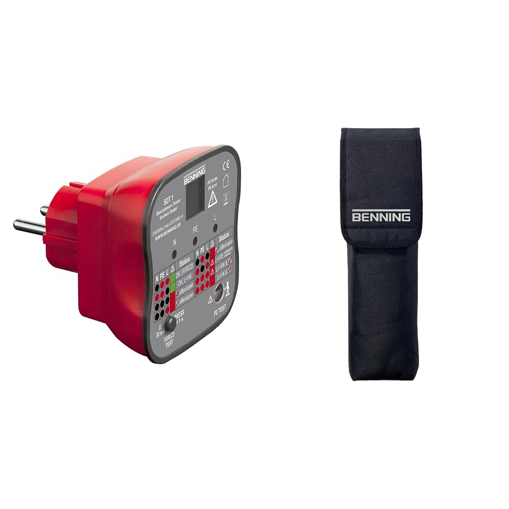 Benning Sockeltester SDT 1 mit Fingerkontakt, 020053 & 10911 Tasche Schutztasche für Spannungsprüfer