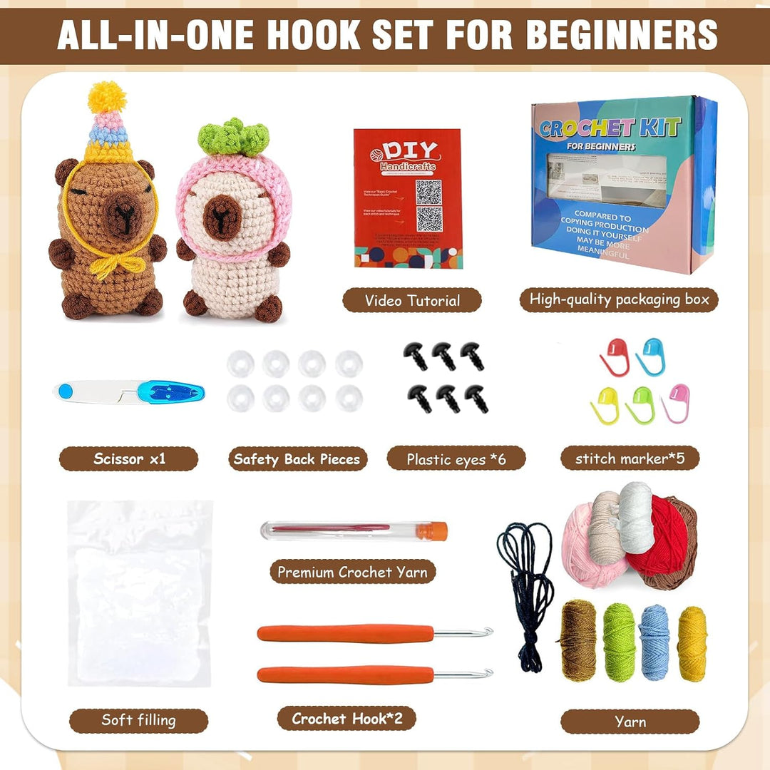 BOYIFEIJIE Häkeln für Anfänger Set – Häkelset Tiere, Amigurumi Anleitung mit Schritt-für-Schritt-Vid