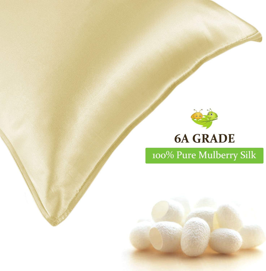Since Silk 22 Momme Seiden Kissenbezug 2 Stücke Set, 100% Maulbeerseiden Kopfkissenbezug für Haar un