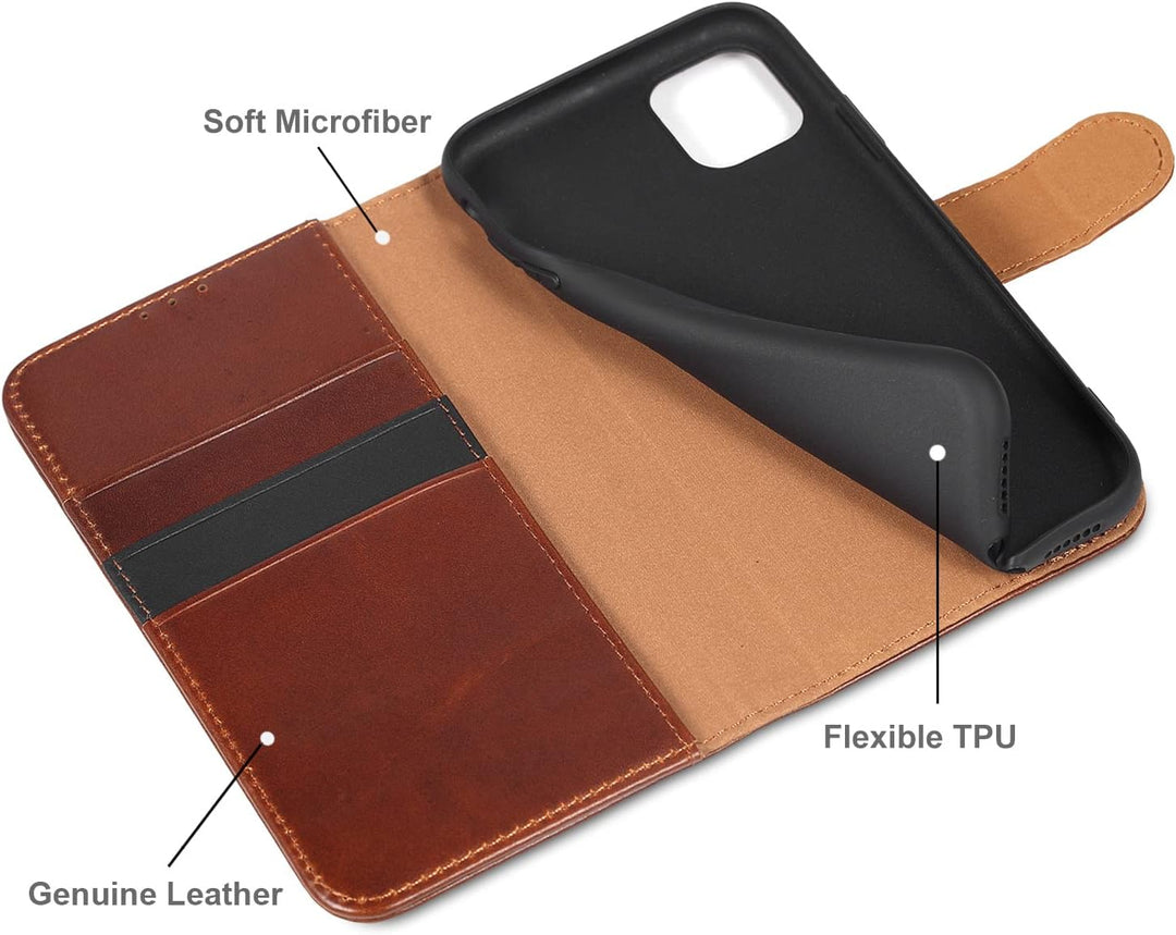 LENSUN Echtleder Hülle für iPhone 11, Handyhülle [Echtes Leder][Magnetverschluss][RFID Schutz] Handy