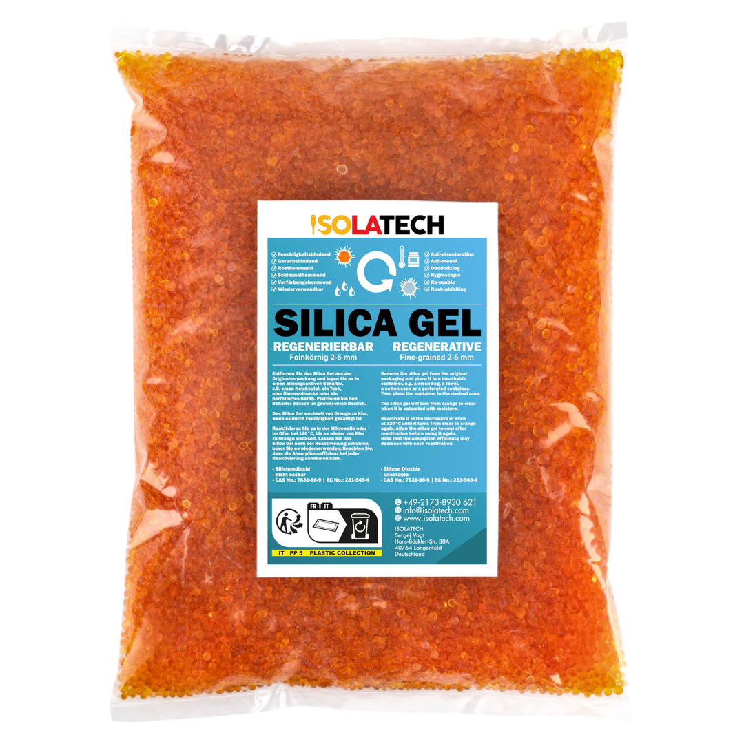 ISOLATECH Silica Gel Kugeln 1,3kg Beutel Orange zu Klar Wiederverwendbar | Regenerierbares Trockenmi