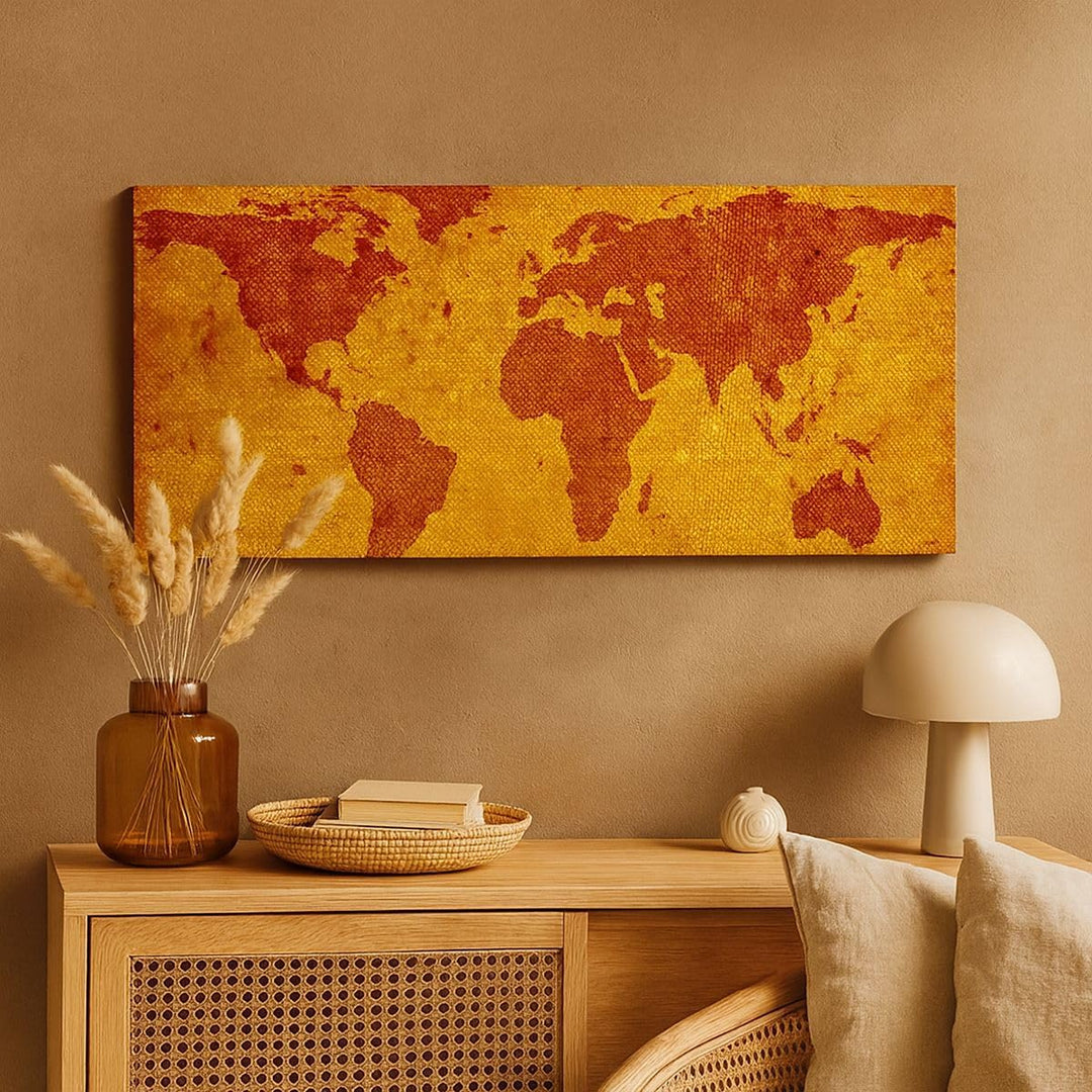 ARTTOR Wandbilder Dekoration Wohnzimmer Alte Karte Kontinente Reisen Welt Bilder auf Leinwand 120x50