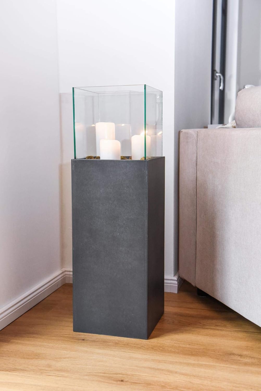 VIVANNO Windlicht-Säule Kerzenständer Deko-Laterne Candela Beton-Optik Anthrazit 80 cm hoch 25x25x80