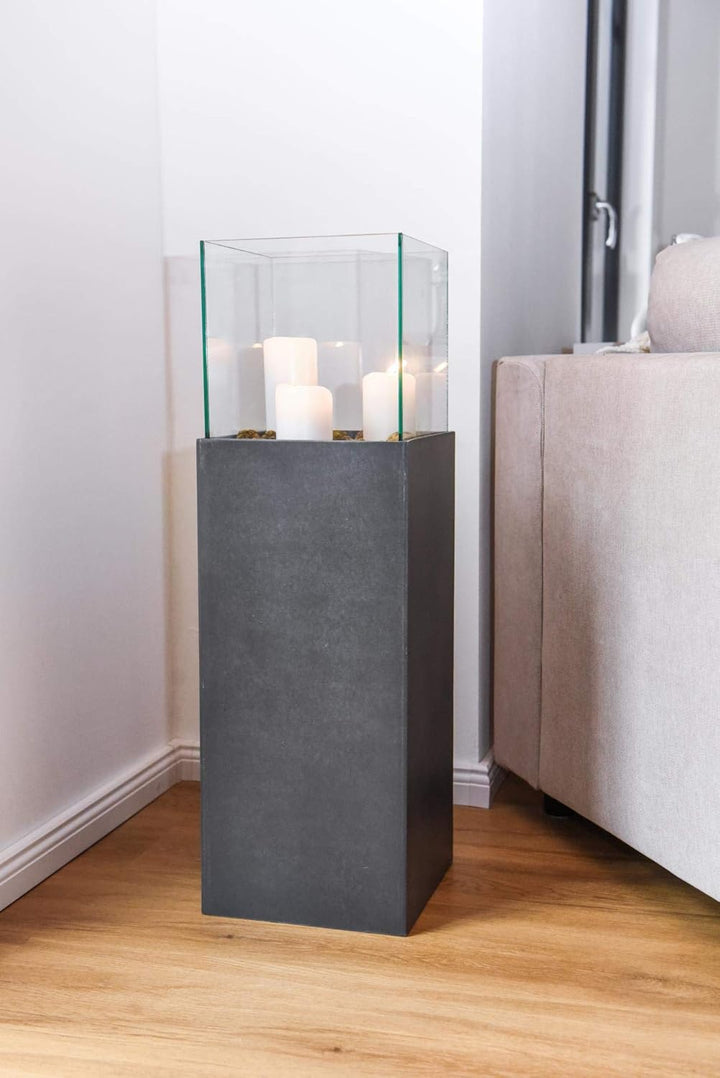 VIVANNO Windlicht-Säule Kerzenständer Deko-Laterne Candela Beton-Optik Anthrazit 80 cm hoch 25x25x80