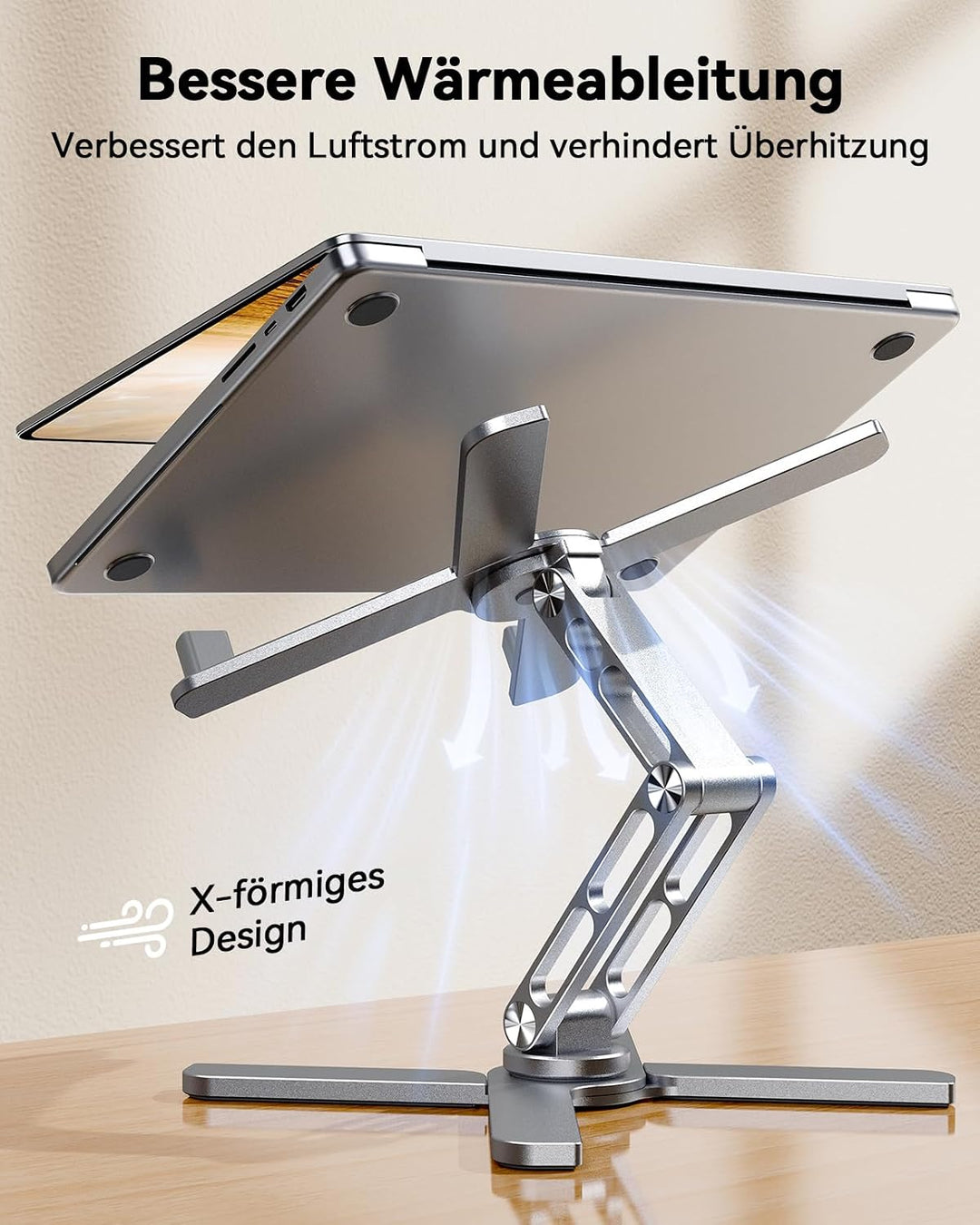 TECKNET Laptop-Ständer mit 360° drehbarer Sockel, ergonomisch höhen- & neigungsverstellbar, klappbar