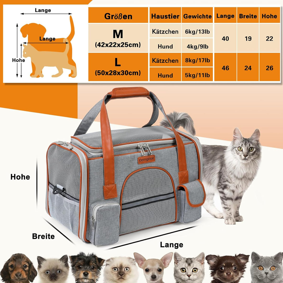 Demigreat Faltbare Transporttasche für Katze Hunde bis 7 kg, Atmungsaktiv Transportbox für Mitte Kle