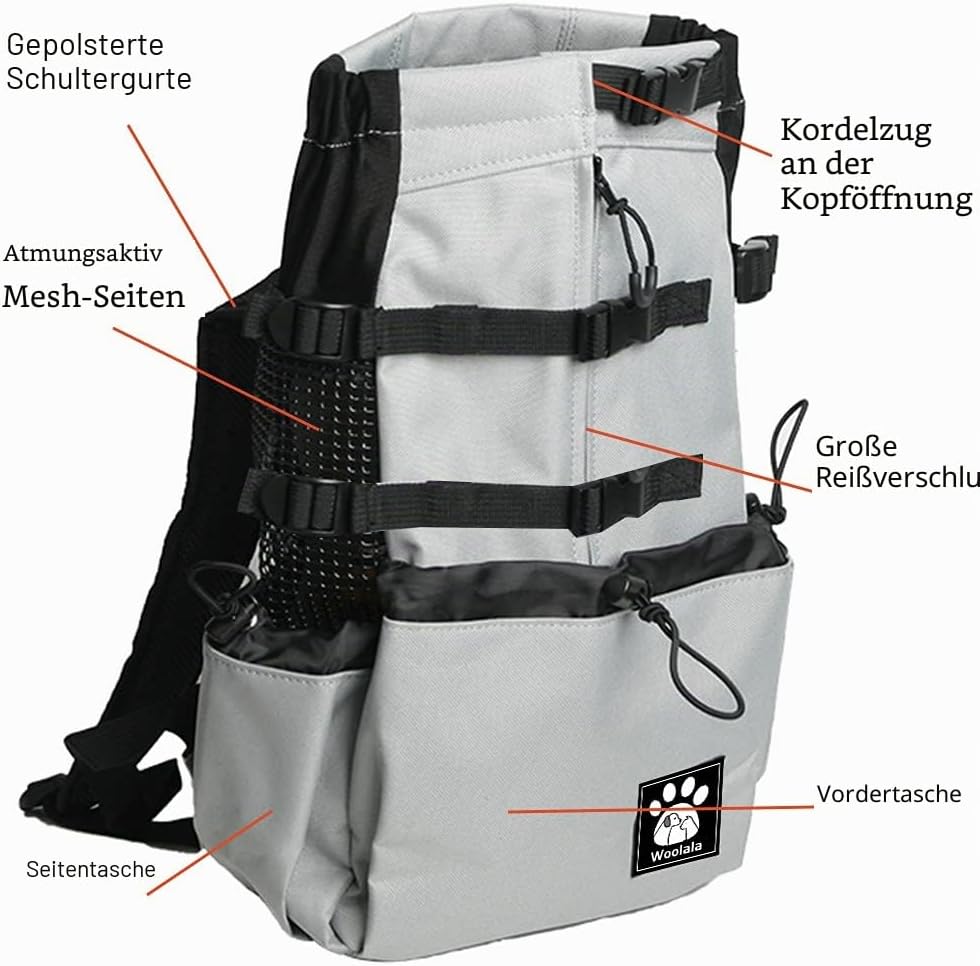 Hundetragetasche, 1–25 kg, mit Kordelzug, Kopfausschnitt, belüfteter Haustier-Rucksack für kleine, m