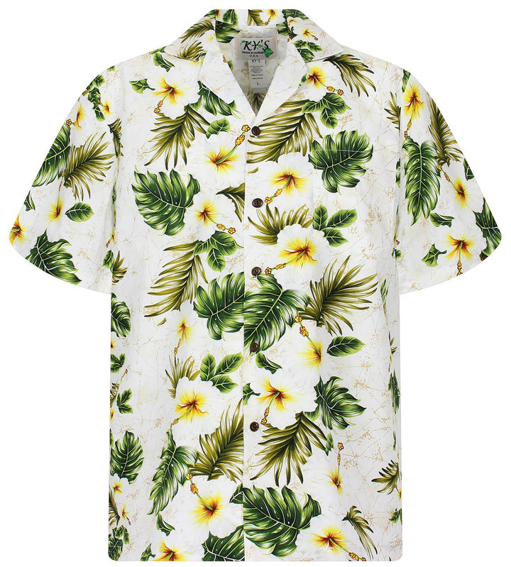 KY‘s | Original Hawaiihemd | Herren | S - 8XL | Kurzarm | Front-Tasche | Hawaii-Print | Hibiskus Blu