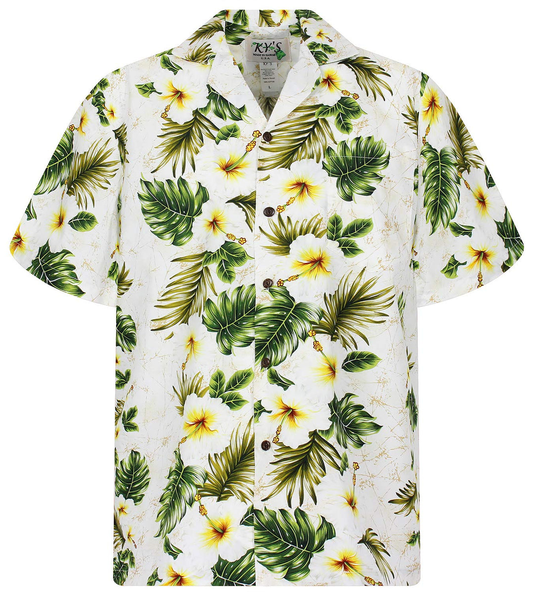 KY‘s | Original Hawaiihemd | Herren | S - 8XL | Kurzarm | Front-Tasche | Hawaii-Print | Hibiskus Blu